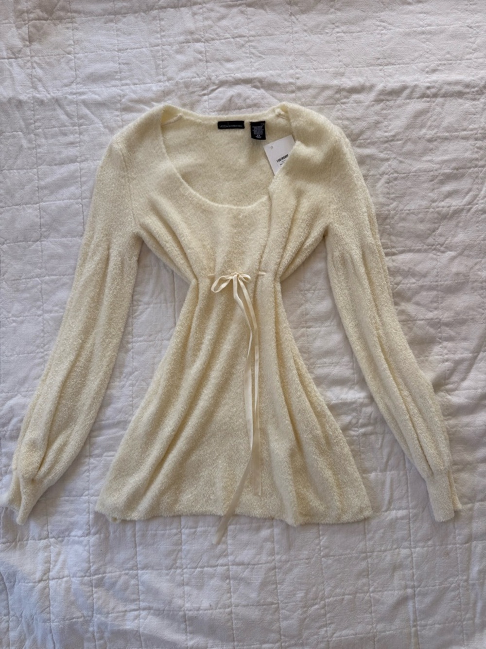 Moda International Cream Scoop-Neck Tie-Waist Sweater